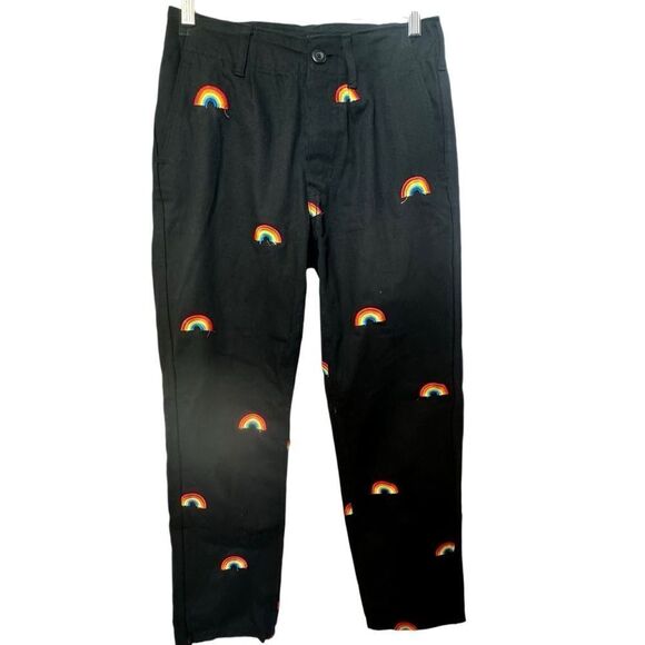 INGRID "IGGY" BERG Embroidered Rainbow Pride Black Jeans Size 28 - Picture 1 of 10
